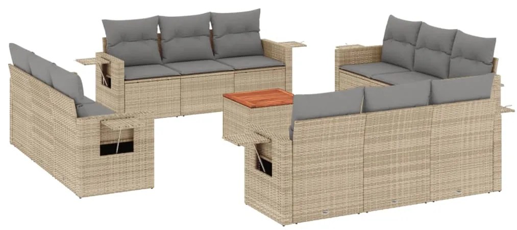 vidaXL Σαλόνι Κήπου Σετ 13 τεμ. Μικτό Μπεζ Συνθ. Ρατάν με Μαξιλάρια