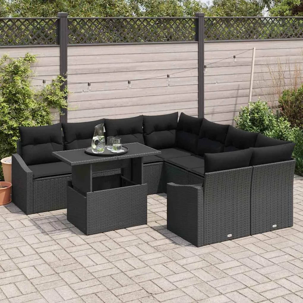 vidaXL Σετ Καναπέ Κήπου με μαξιλάρι 9 pcs Μαύρο 100 x 55 x 73 εκ