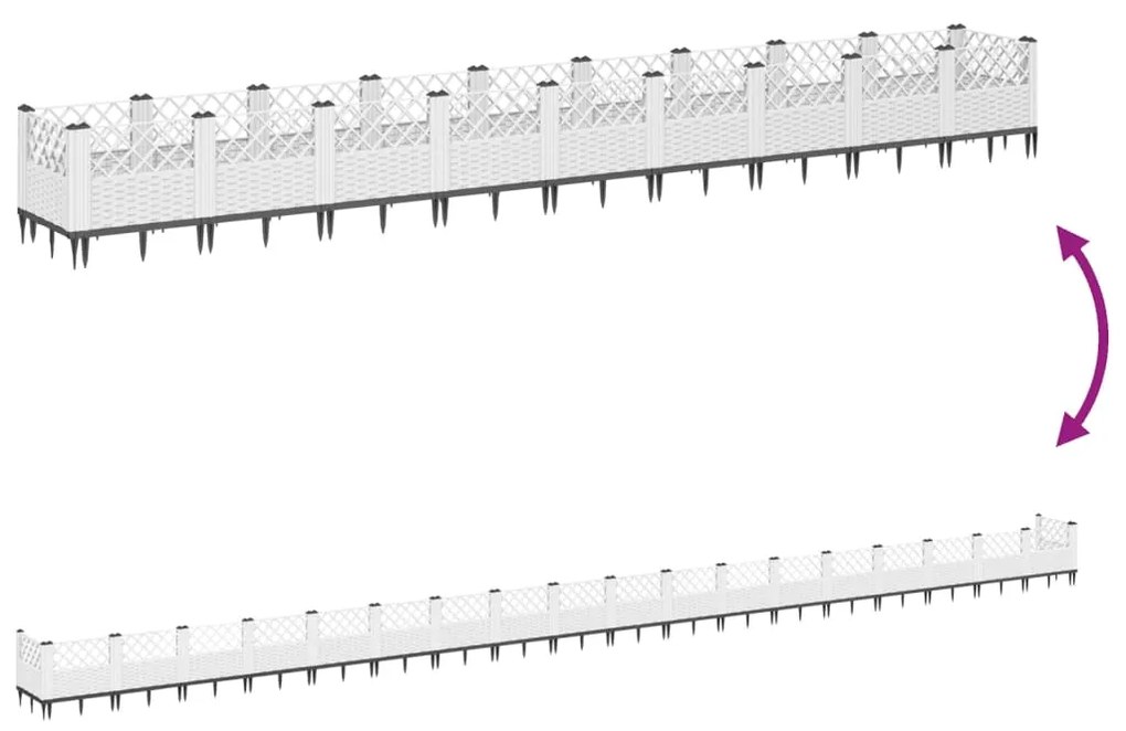 vidaXL Ζαρντινιέρα με Πασσάλους Λευκή 363,5x43,5x43,5εκ Πολυπροπυλένιο