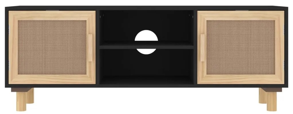 vidaXL Έπιπλο Τηλεόρασης Μαύρο 105x30x40 εκ Μασίφ Πεύκο & Φυσικό Ρατάν