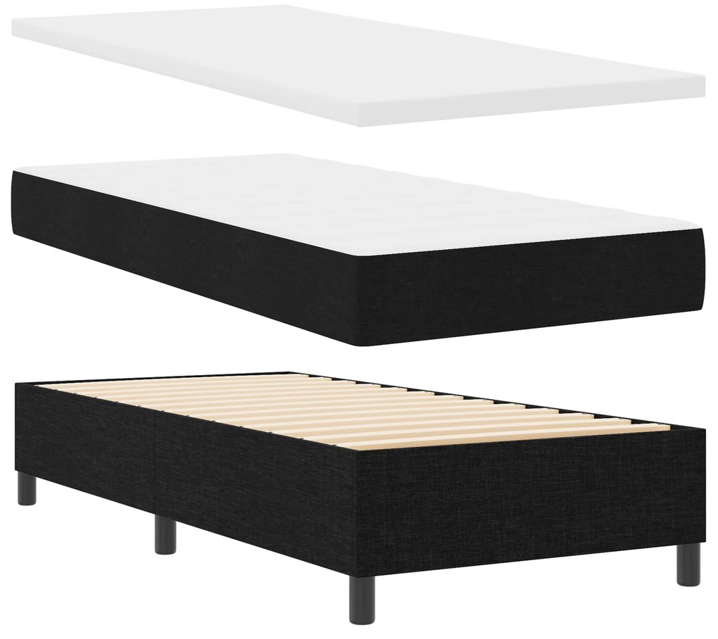 vidaXL κρεβάτι Box Spring με στρώμα & LED μαύρο 90x200 εκ. υφάσματος