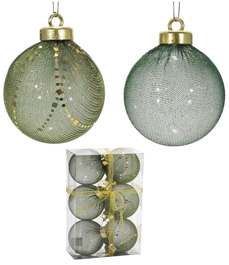 Χριστουγεννιάτικη Μπάλα Πράσινο 80mm Σετ 6Τμχ