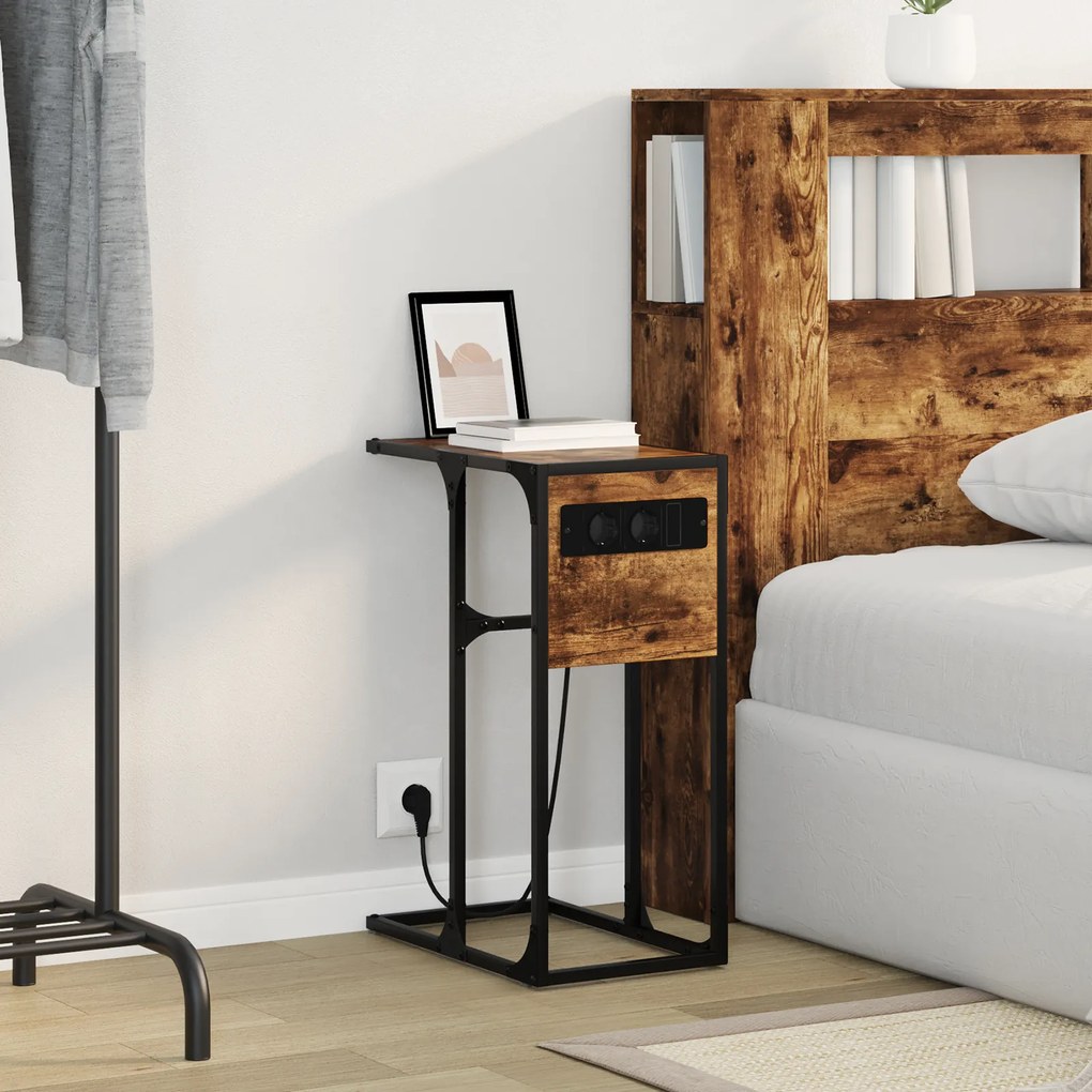 vidaXL Κομοδίνο Καπνιστή δρυς 41.5 x 26 x 60.5 εκ Επεξεργασμένο ξύλο