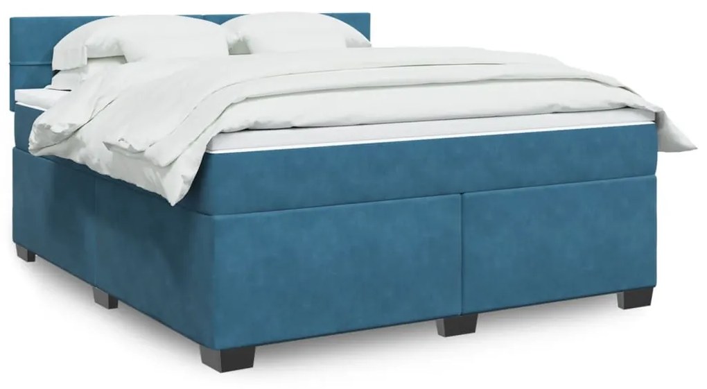 vidaXL Κρεβάτι Boxspring με Στρώμα Μπλε 180x200 εκ. Βελούδινο