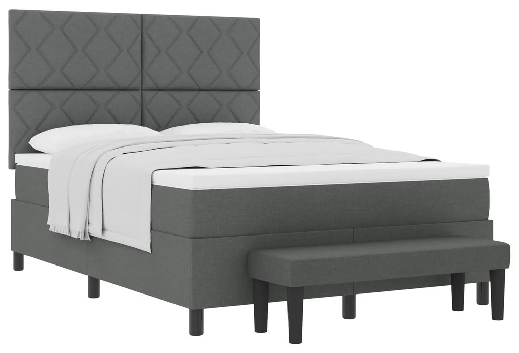 vidaXL Box Spring Bed με Στρώμα & Πάγκο Σκοτεινό Γκρί 140x200 εκ. Υφασμάτινο