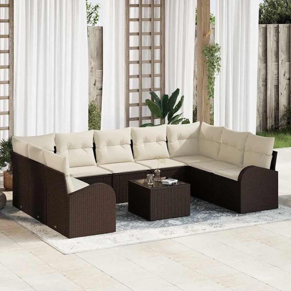 vidaXL Σετ Καναπέ Κήπου 10 pcs Καφέ Πολυ ράταν