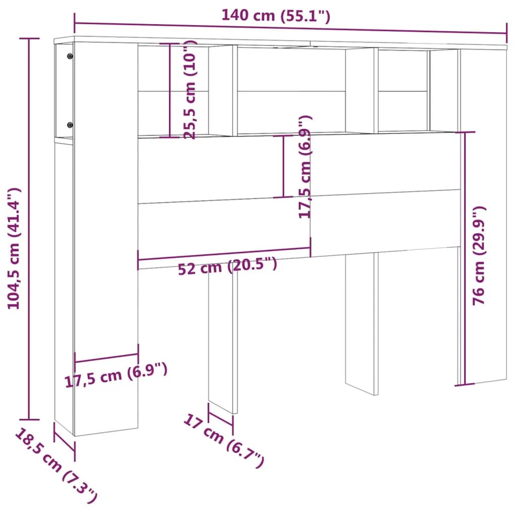 vidaXL Κεφαλάρι Με Αποθηκευτικό Χώρο Μαύρο 140 x 18,5 x 104,5 εκ.