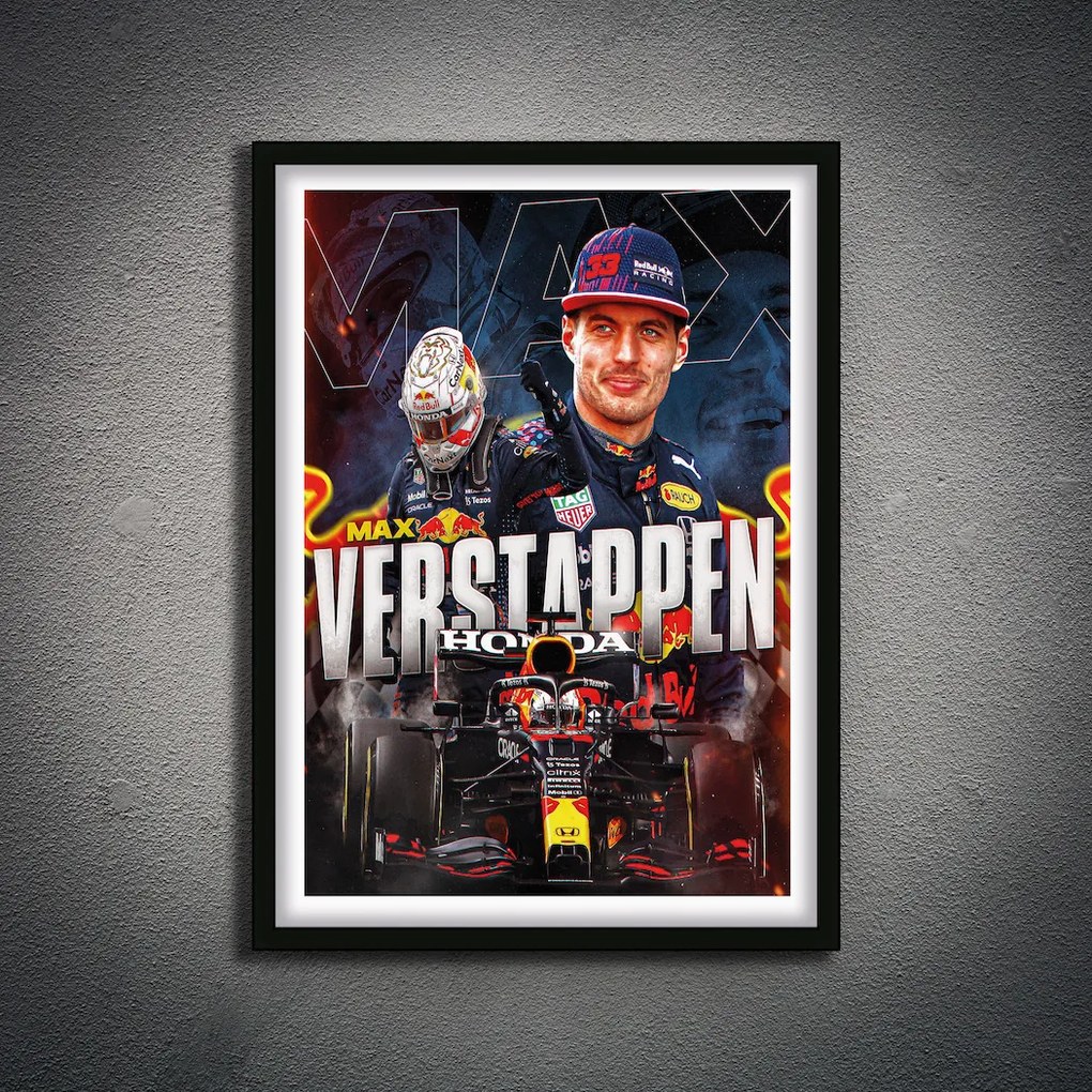 Πόστερ &amp; Κάδρο Max Verstappen F052 40x50cm Μαύρο Ξύλινο Κάδρο (με πόστερ)