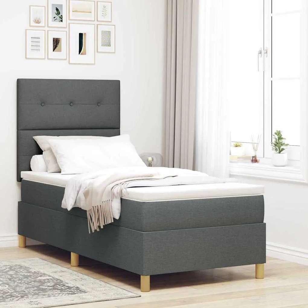 vidaXL Κρεβάτι Box Spring με Στρώμα Σκούρο Γκρι 100x200 εκ Ύφασμα