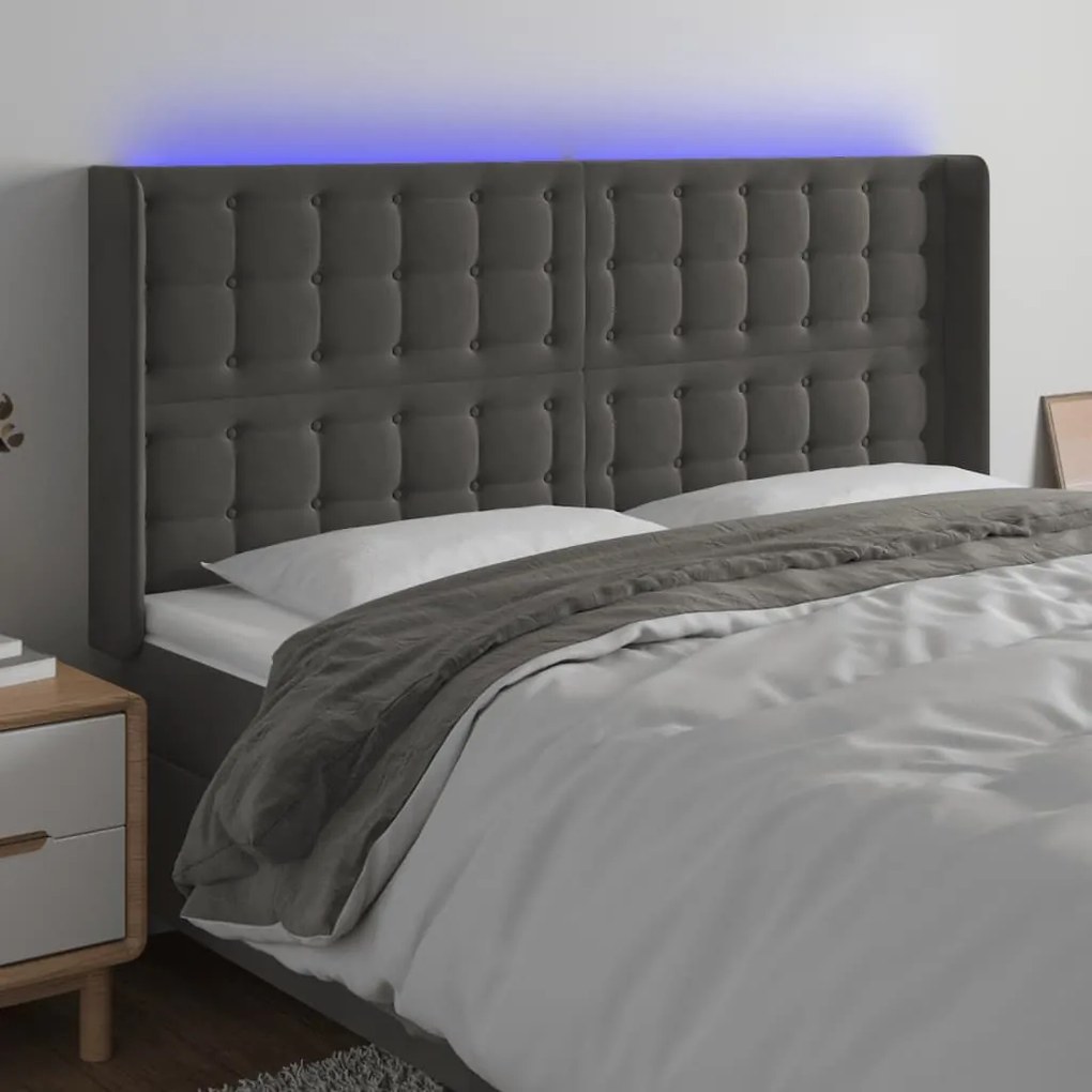 Κεφαλάρι Κρεβατιού LED Σκούρο Γκρι 163x16x118/128εκ. Βελούδινο - Γκρι