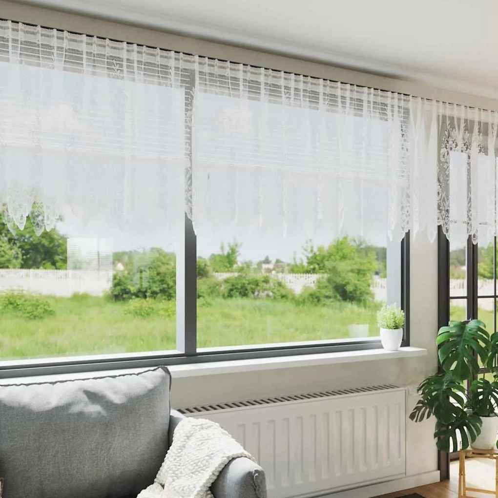 vidaXL Κουρτίνες με κουρτίνες Floral Λευκό 600 x 120 cm Πολυεστέρας