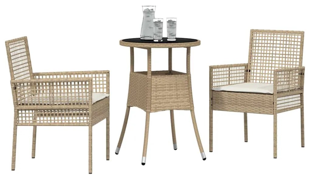 vidaXL Σέτ φαγητού για κήπο 3 pcs Μπεζ Πολυ ράταν