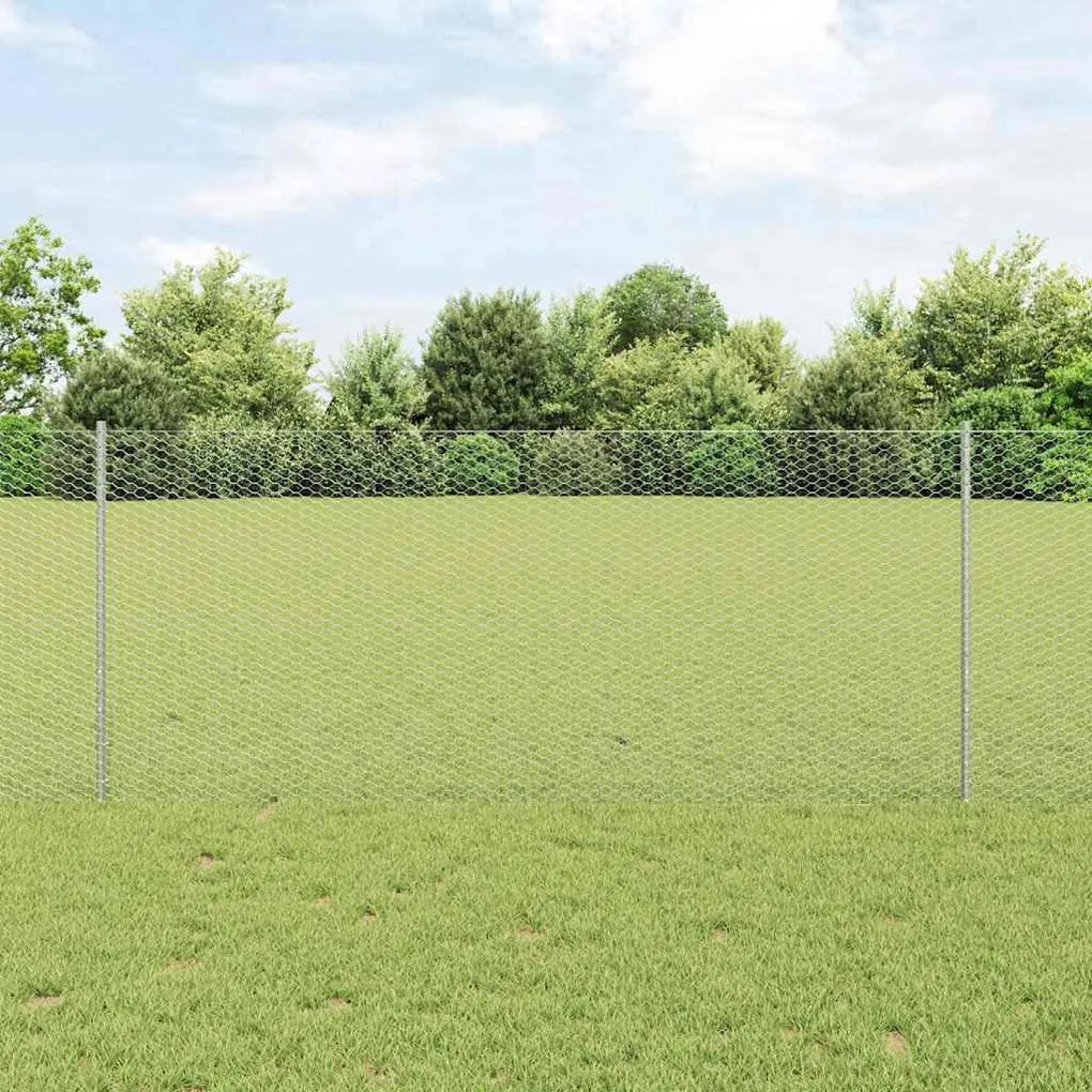 vidaXL Φράχτης με Στήλες. Ασημί 1 x 25 m Ατσάλι