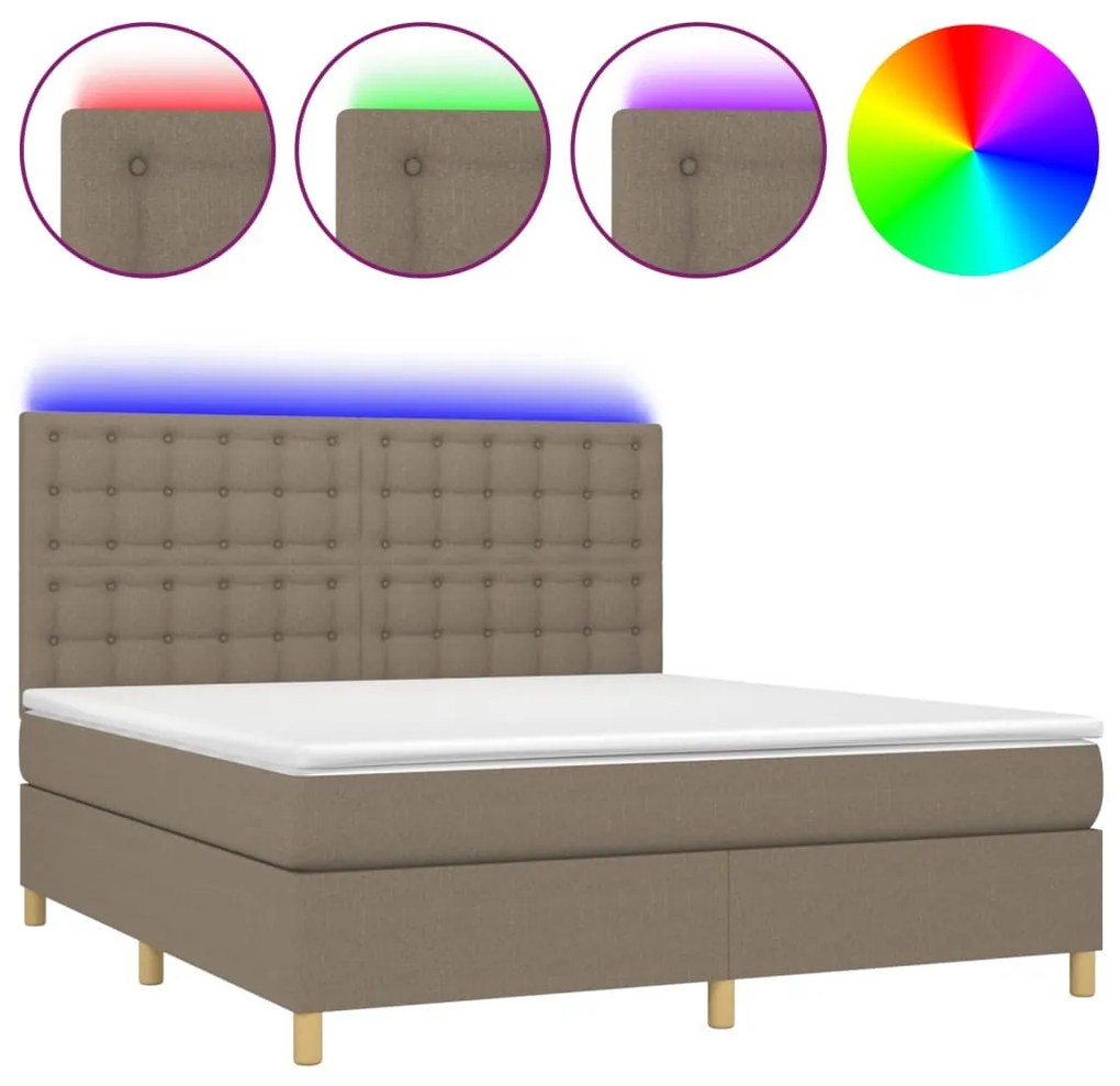 vidaXL Κρεβάτι Boxspring με Στρώμα &amp; LED Taupe 180x200 εκ. Υφασμάτινο