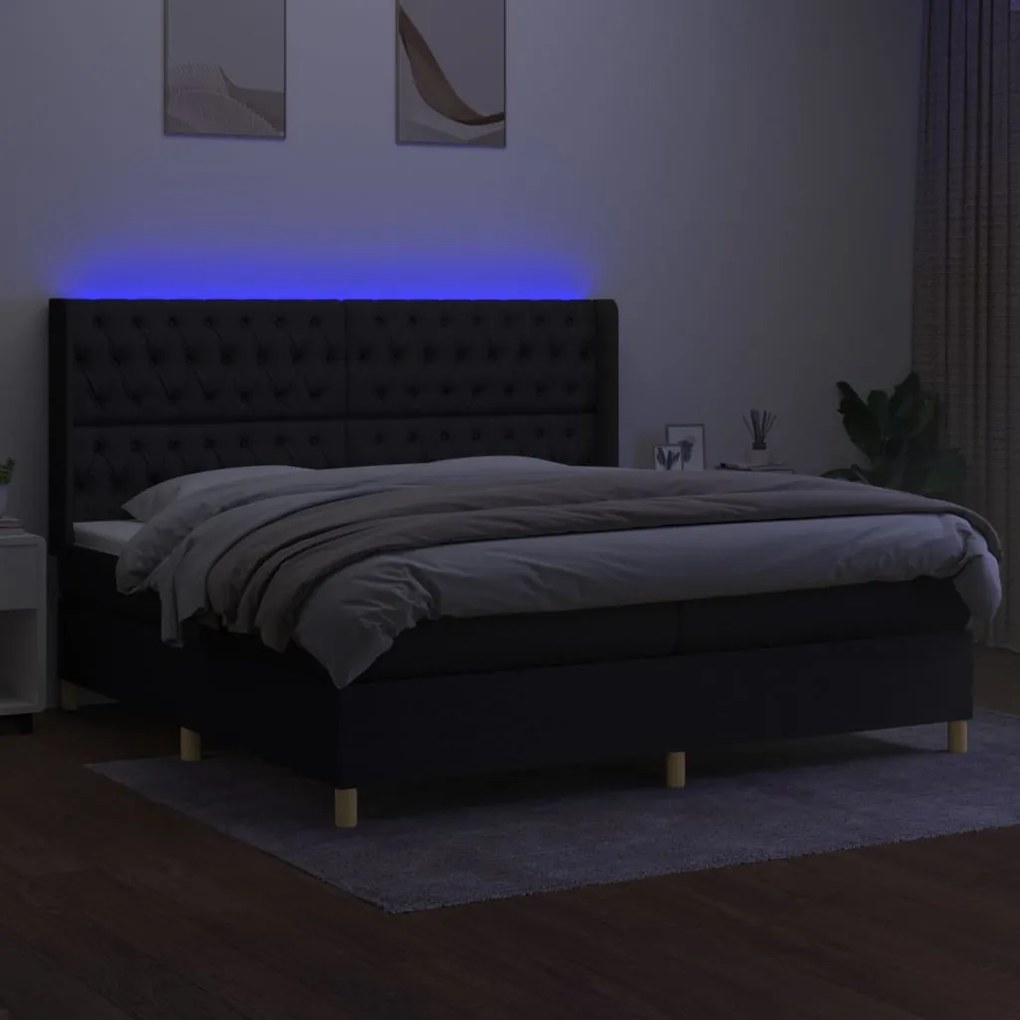 vidaXL Κρεβάτι Boxspring με Στρώμα &amp; LED Μαύρο 200x200 εκ. Υφασμάτινο