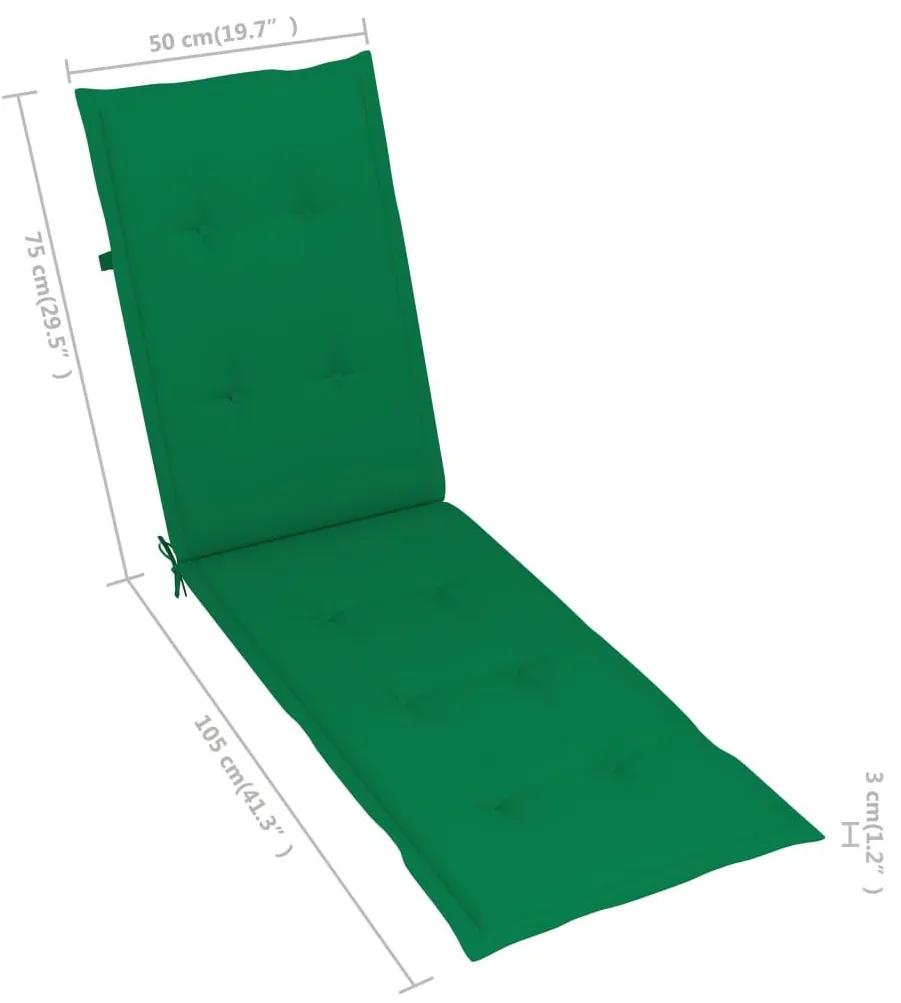 Ξαπλώστρα Εξ. Χώρου με Υποπόδιο Μασίφ Ξύλο Ακακίας &amp; Μαξιλάρι - Πράσινο