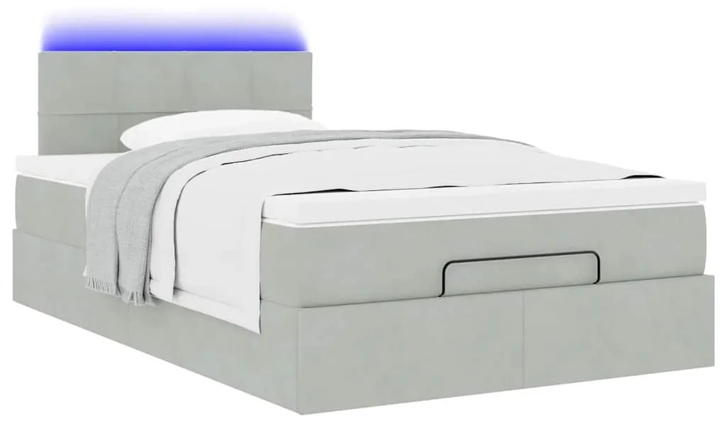 vidaXL Οθωμανικό κρεβάτι με στρώμα&LEDs Ανοιχτό γκρι 120x200cm Βελούδο