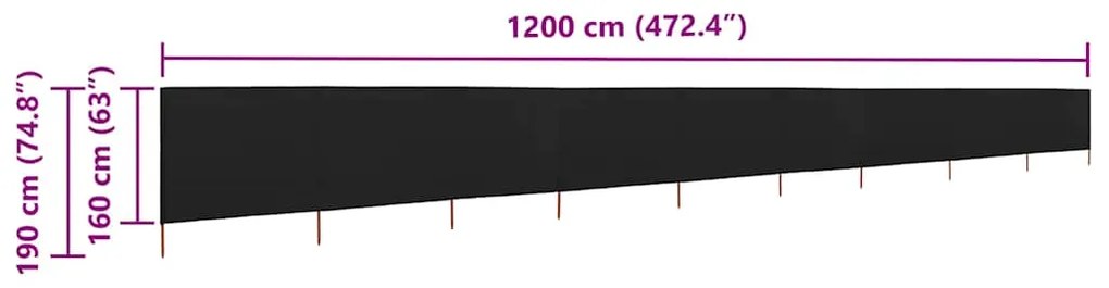 vidaXL Προστατευτικό Αέρα με 9 Πάνελ Μαύρο 1200 x 160 εκ. Υφασμάτινο
