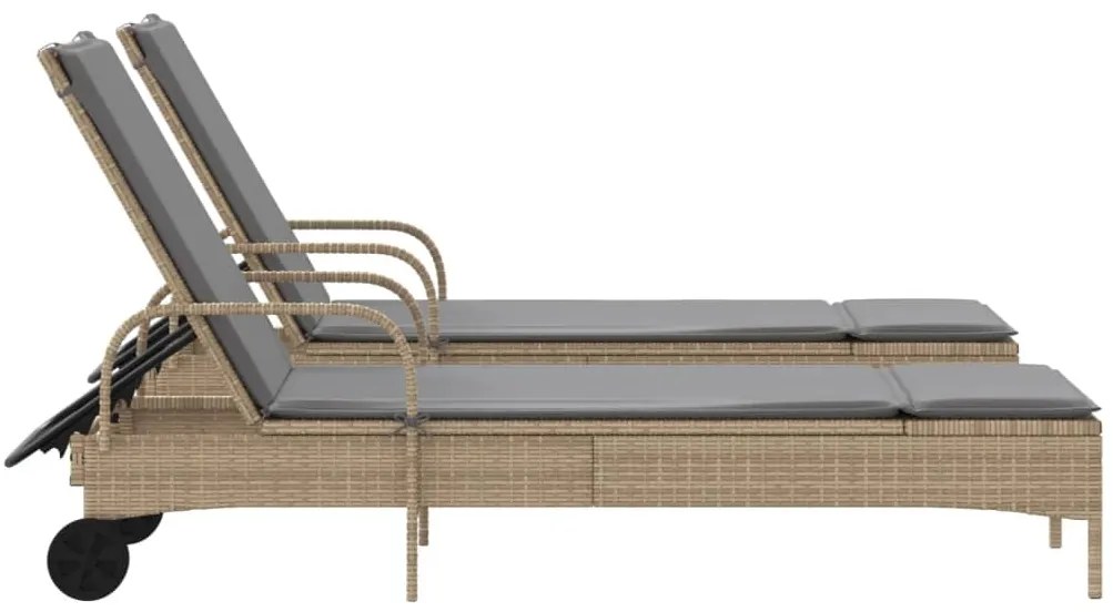 vidaXL Ξαπλώστρες 2 τεμ. Μπεζ από Συνθετικό Ρατάν με Μαξιλάρια