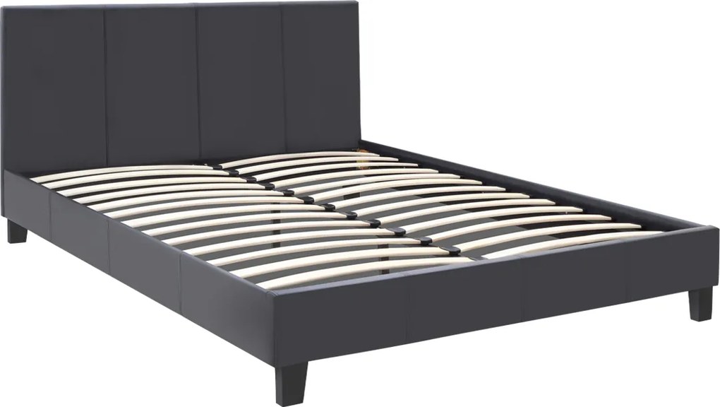 Κρεβάτι Flat Megapap από τεχνόδερμα χρώμα μαύρο ματ 150x200εκ.