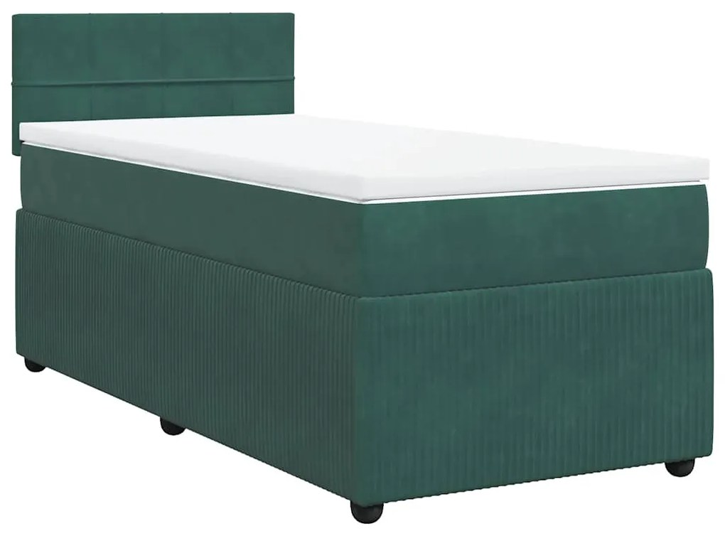 vidaXL Κρεβάτι Boxspring με Στρώμα Σκούρο Πράσινο 80x200 εκ. Βελούδινο