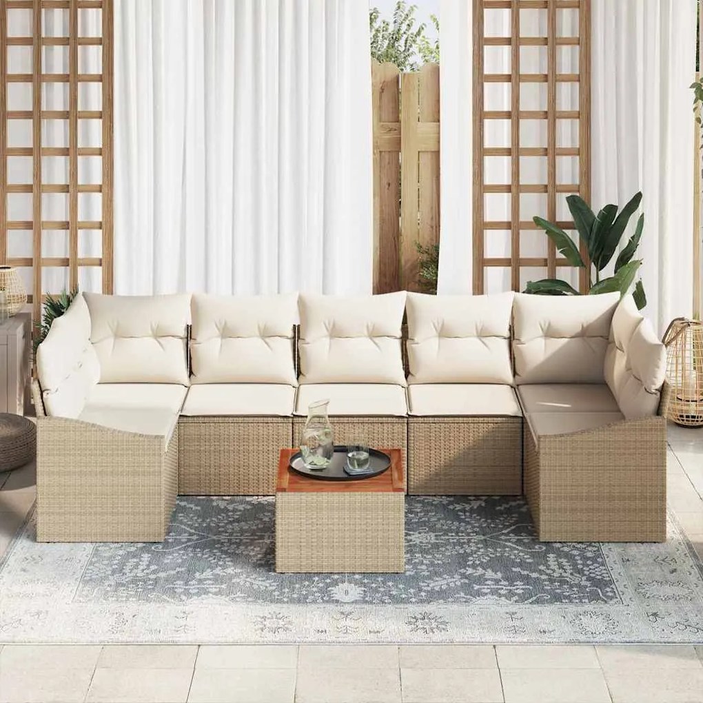 vidaXL Σετ Καναπέ Κήπου με μαξιλάρι 8 pcs Μπεζ Πολυ ράταν