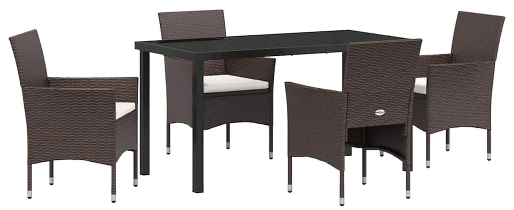 vidaXL Σέτ φαγητού για κήπο με μαξιλάρι 5 pcs Καφέ Πολυ ράταν
