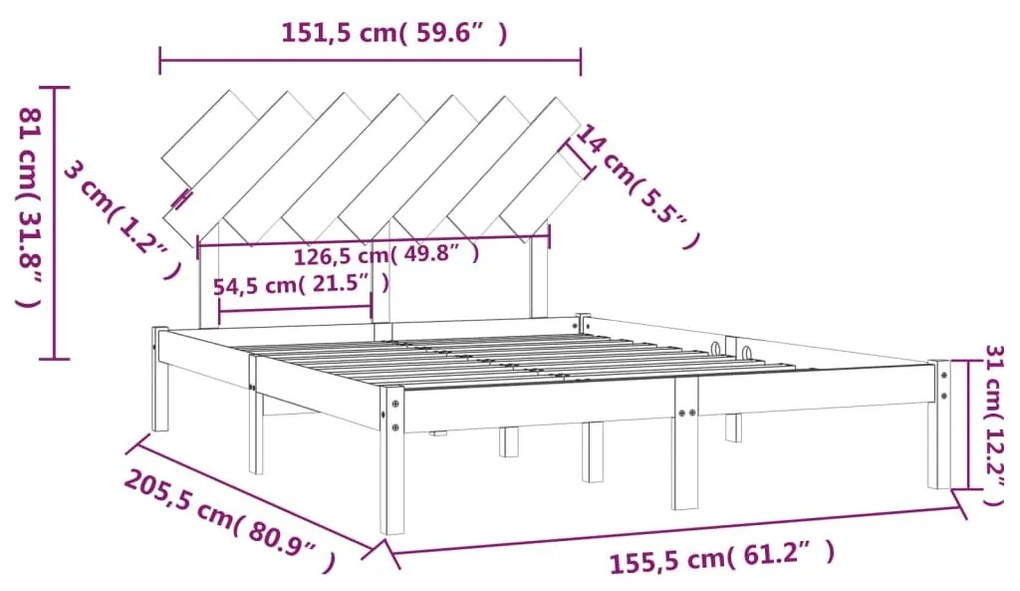 Πλαίσιο Κρεβατιού 150 x 200 εκ. Μασίφ Ξύλο King Size - Καφέ