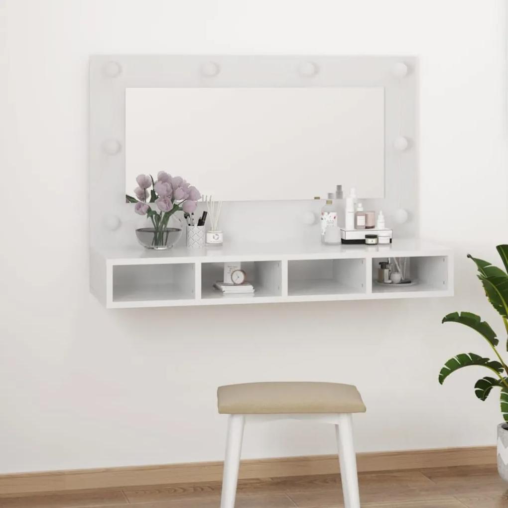 Έπιπλο Καθρέπτη με LED Γυαλιστερό Λευκό 90 x 31,5 x 62 εκ. - Λευκό