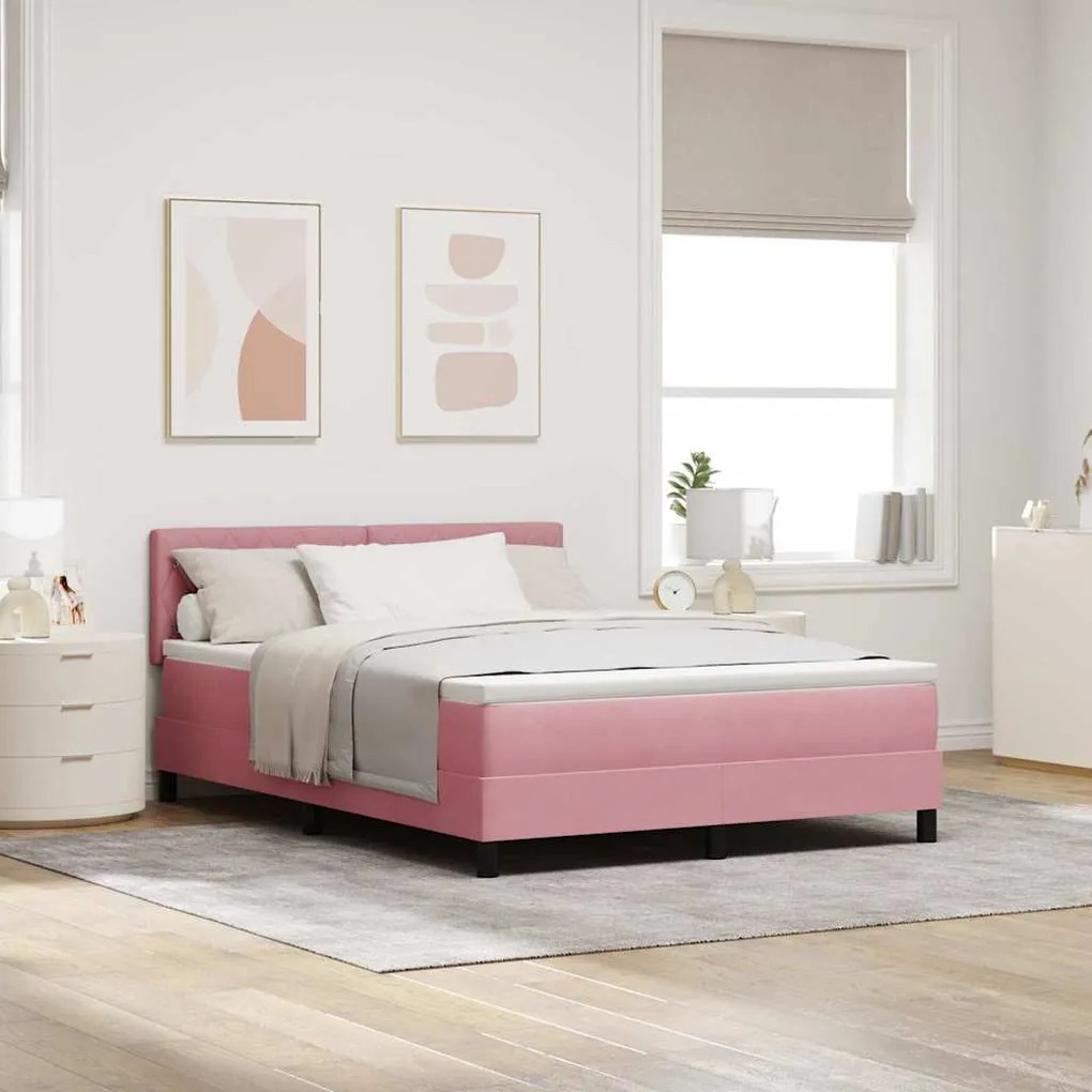 vidaXL Κρεβάτι με ελατήρια με στρώμα Ροζ 160 x 200 cm Βελούδο