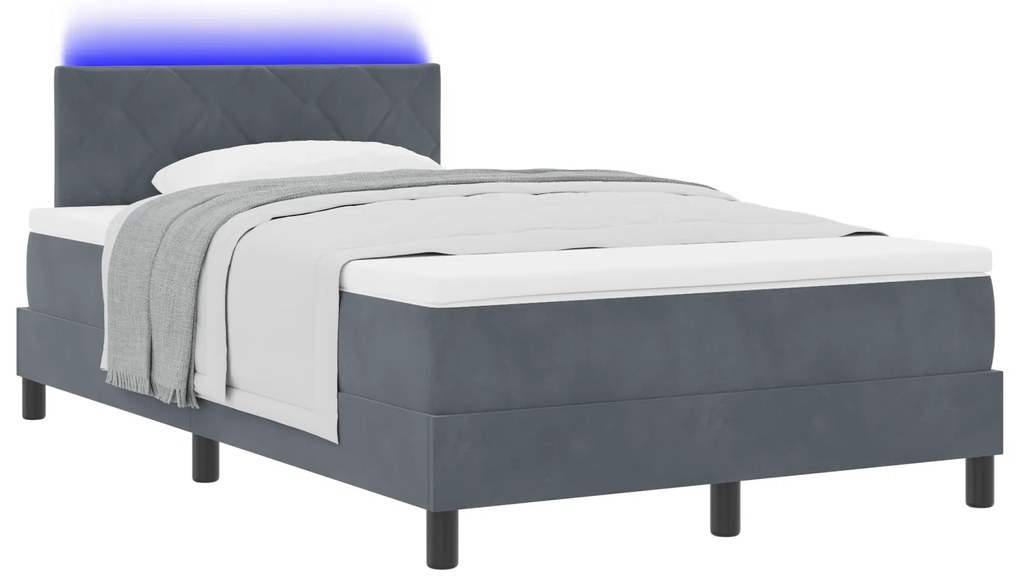 vidaXL Κρεβάτι Box Spring με Στρώμα & LED Σκούρο Γκρι 120x190 εκ Βελούδο