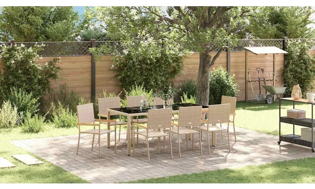 vidaXL Σέτ φαγητού για κήπο 9 pcs Μπεζ 190 x 90 x 75 cm