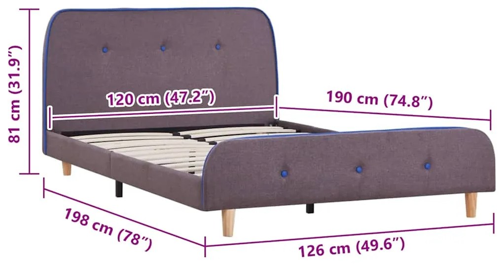 vidaXL Πλαίσιο Κρεβατιού χωρίς στρώμα Taupe 120x190 εκ. Υφασμάτινο