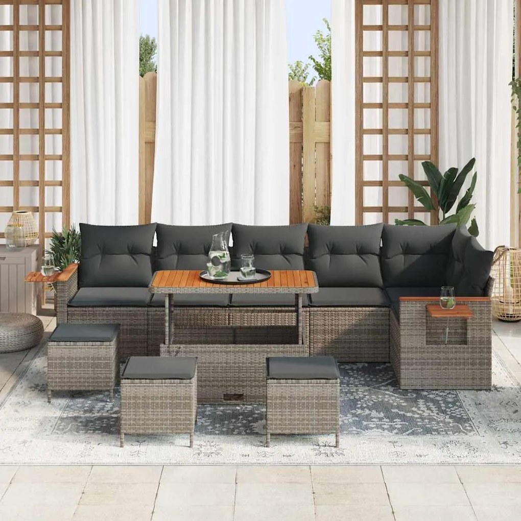 vidaXL Σετ Καναπέ Κήπου με μαξιλάρι 10 pcs Γκρι 110 x 55 x 71 εκ