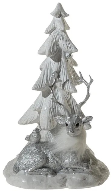 Χριστουγεννιάτικο Διακοσμητικό Δέντρο Με Τάρανδο Polyester Λευκό-Ασημί 12,5x12x20εκ. Zen Collection 25.42.51974