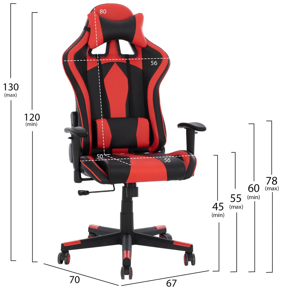 Καρέκλα Γραφείου Gaming Docks Μαύρο Κόκκινο Pu 67x70x130 Εκ.