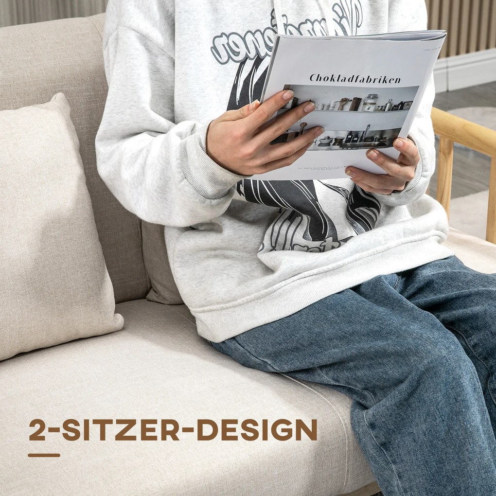 HOMCOM Καναπές 2 θέσεων, υφασμάτινη επένδυση σε όψη λινάτσας, συμπαγής, έως 200 kg, ξύλινος σκελετός, 123Μ x 69Π x 74Υ cm, Μπεζ