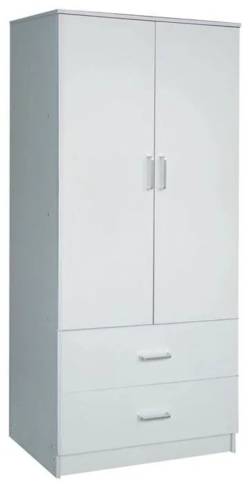CLOSET Ντουλάπα Δίφυλλη, Ράφι, Θέσεις για Κρεμάστρες, 2 Συρτάρια, Απόχρωση Άσπρο