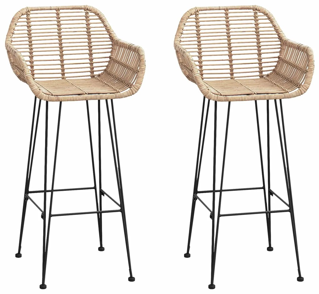 vidaXL Καρέκλα Μπαρ 2 pcs Φυσικό 55 x 52 x 105 εκ Καλάμι και Σίδερο