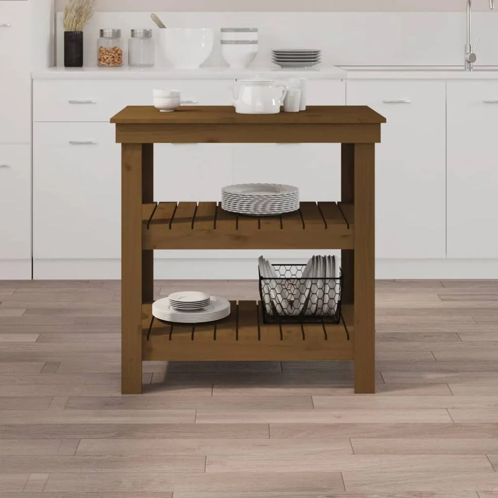 vidaXL Πάγκος Εργασίας Μελί Καφέ 78,5x50x80 εκ. Μασίφ Ξύλο Πεύκο