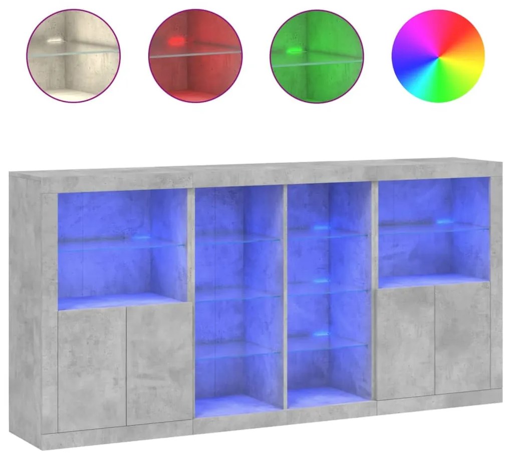 vidaXL Μπουφές με Φώτα LED Γκρι Σκυροδέματος 202 x 37 x 100 εκ.