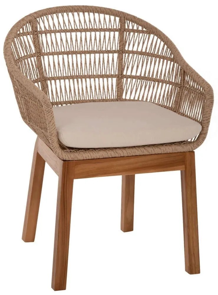 Πολυθρόνα Amora HM9567 64x60x87cm Polyrattan Teak Πόδια Natural-Beige Rattan,Ξύλο