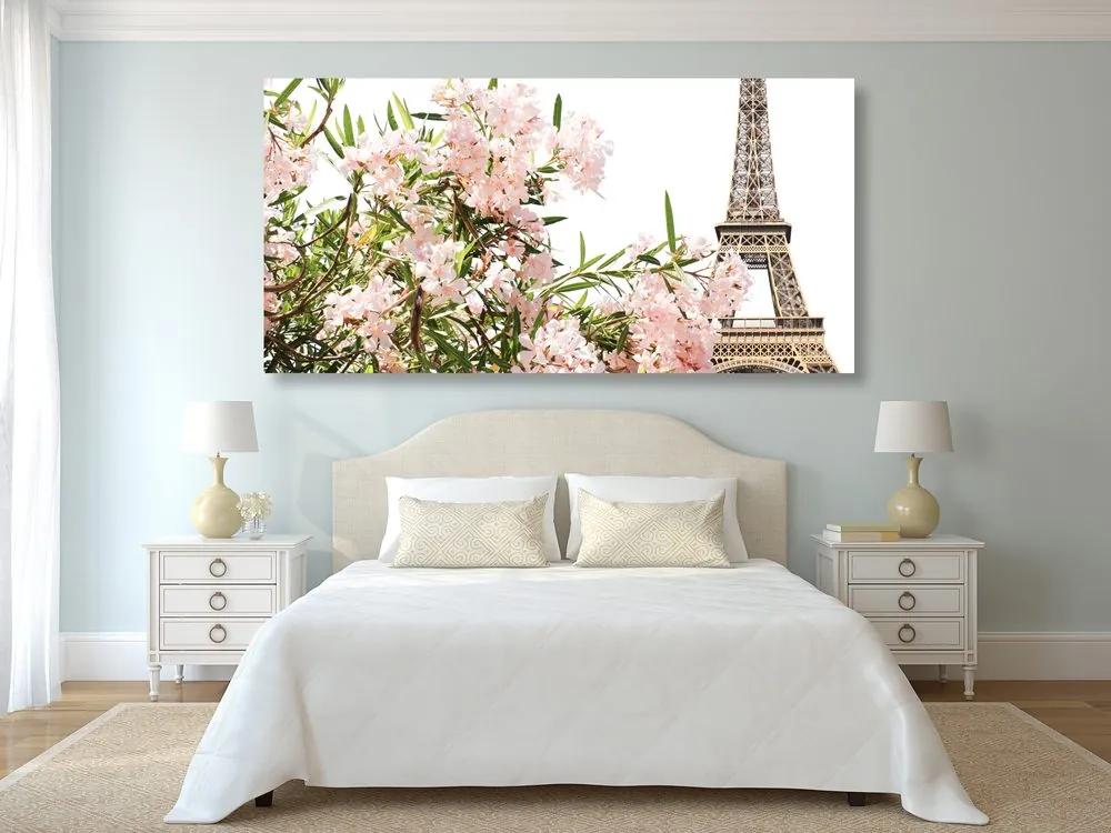 Εικόνα Πύργος του Άιφελ και ροζ λουλούδια - 100x50