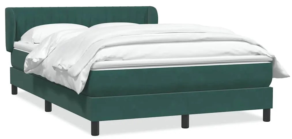 vidaXL Κρεβάτι Boxspring με Στρώμα Σκούρο Πράσινο 140x210εκ. Βελούδινο