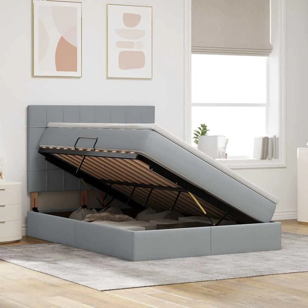 vidaXL Κρεβάτι με αποθηκευτικό χώρο και LED Ανοιχτό γκρι 140 x 200 cm