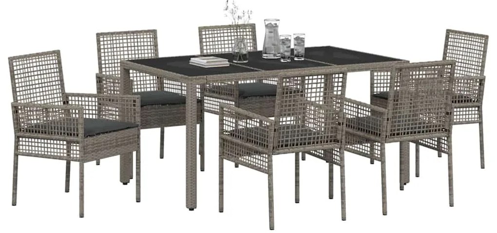 vidaXL Σέτ φαγητού για κήπο 7 pcs Γκρι Πολυ ράταν