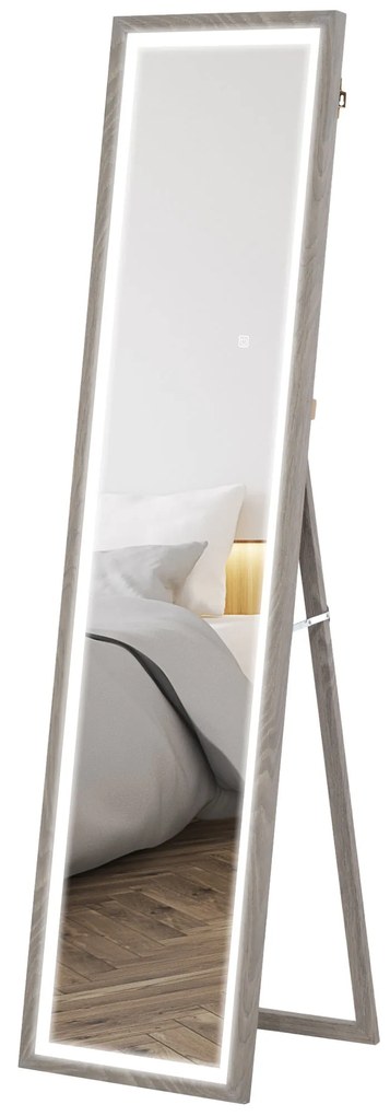 HOMCOM Καθρέφτης LED Ολόσωμος, 40 x 160 cm, Έλεγχος αφής, Ρυθμιζόμενος φωτισμός, 3 χρώματα, Γκρι