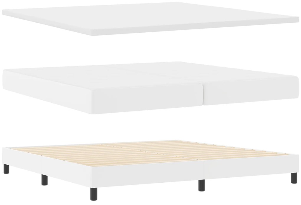 vidaXL Κρεβάτι με Στρώμα Box Spring σε Λευκό, 200 x 200 cm, από Τεχνητό Δέρμα