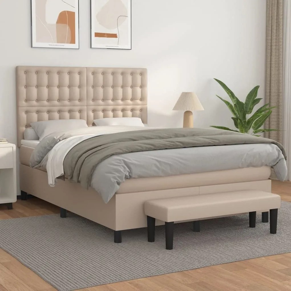 Κρεβάτι Boxspring με Στρώμα Καπουτσίνο 140x200εκ.από Συνθ.Δέρμα - Καφέ