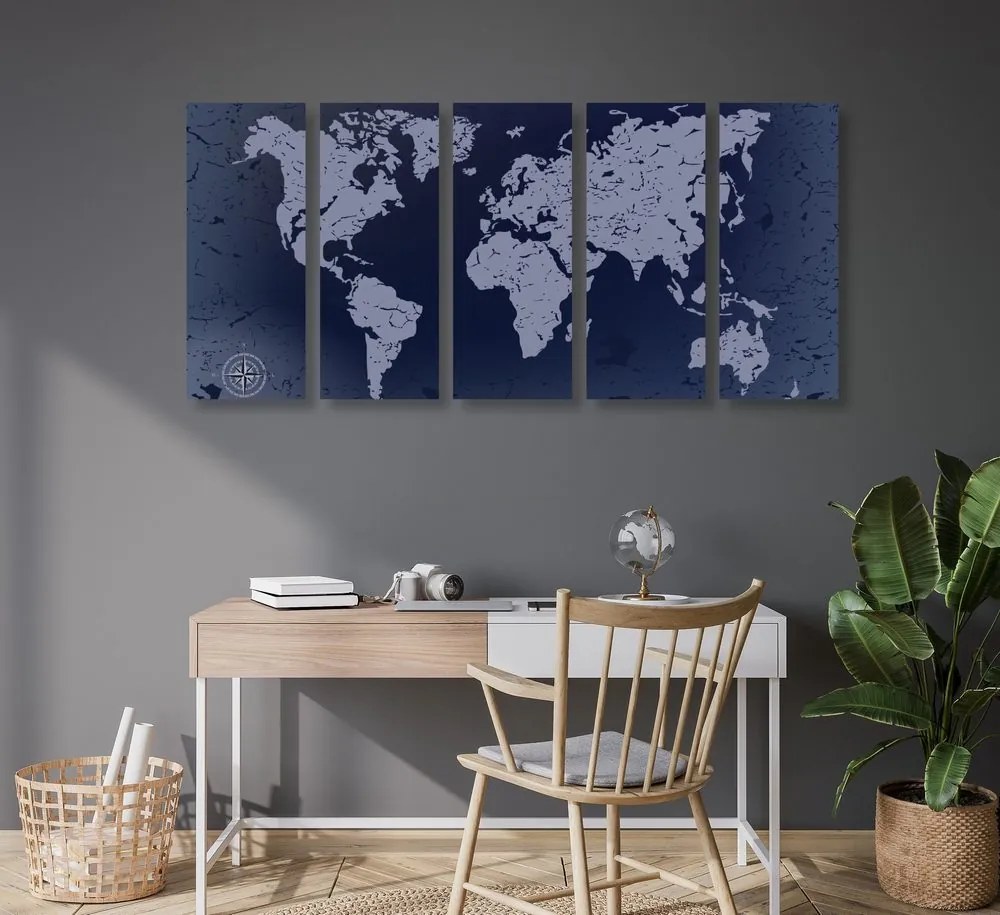 Παγκόσμιος χάρτης εικόνας 5 μερών σε μπλε αφηρημένο φόντο - 100x50